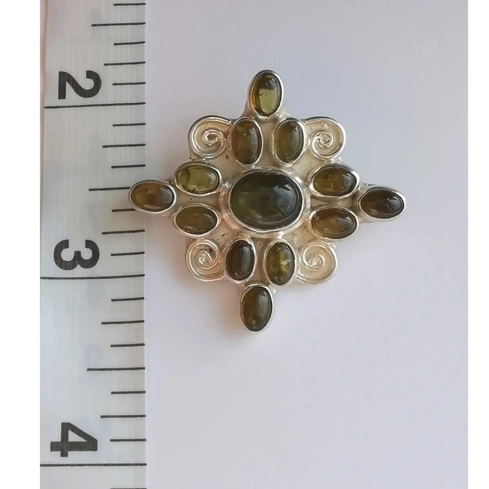 HANDMADE brooch sterling silver cabochon tourmaline